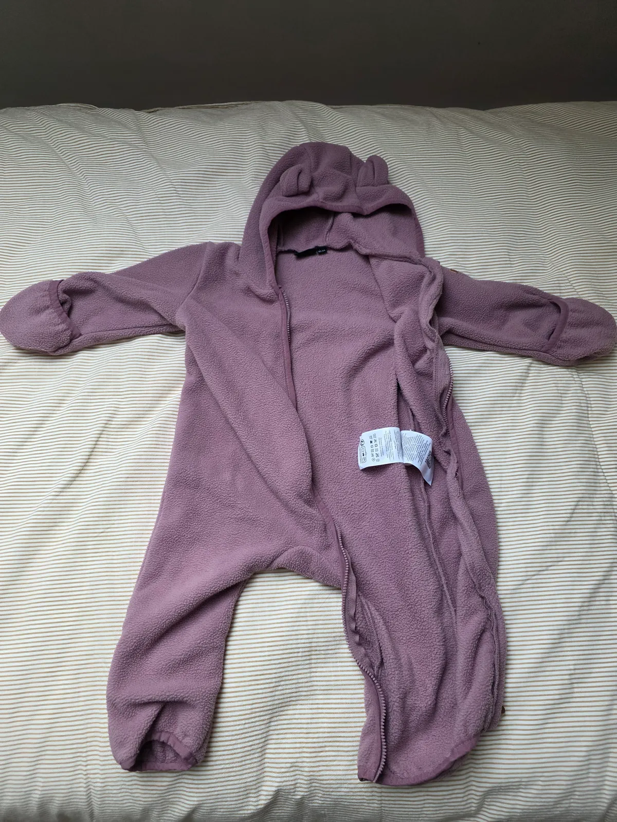 Name It Baby Fleece Overall 2–6 maanden (62/68) Paars met capuchon – Nooit gebruikt