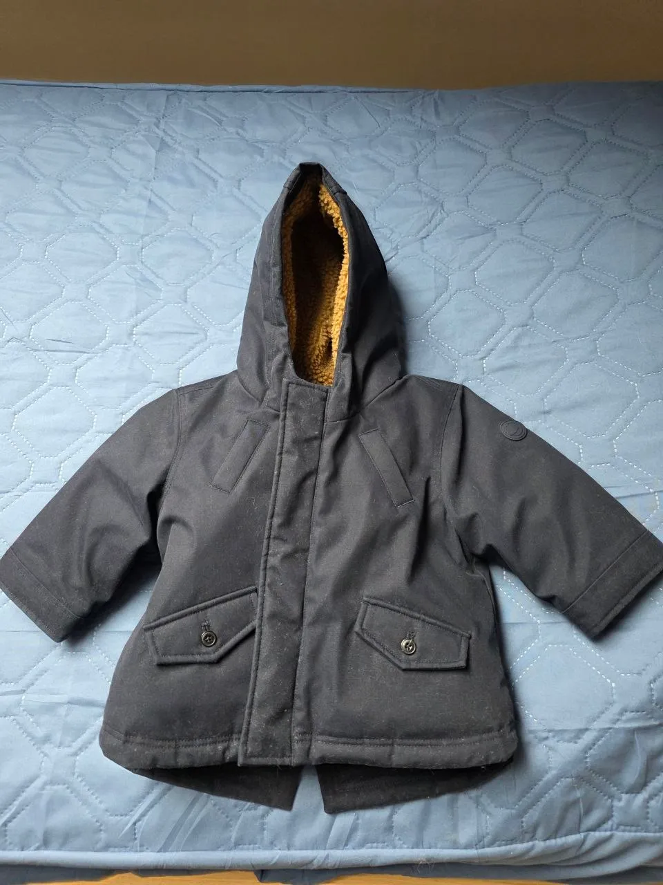 Petit Bateau winterparka 74 cm – donkergrijs met sherpa-voering, maat 12 maanden / 74 cm – nooit gedragen